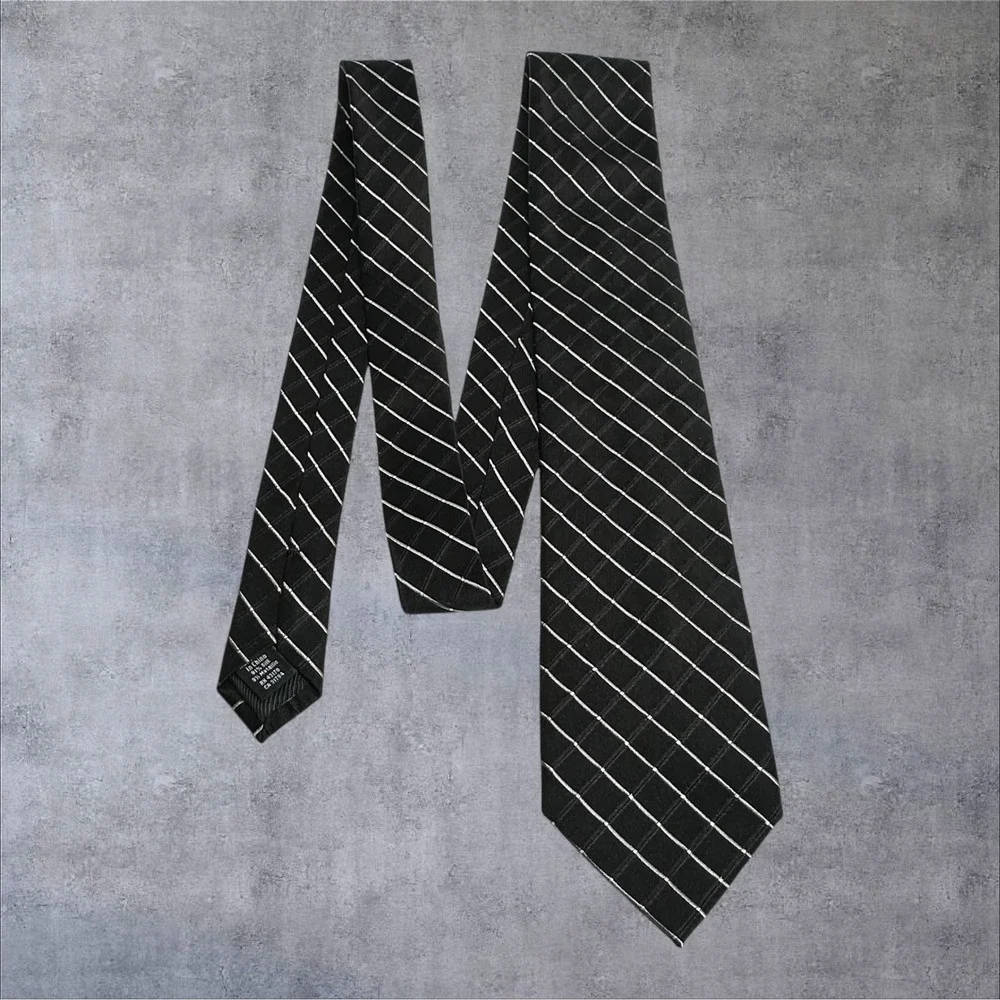 Geoffrey Beene Necktie Mens One Size Black Silk‎ Blend Grid Pattern